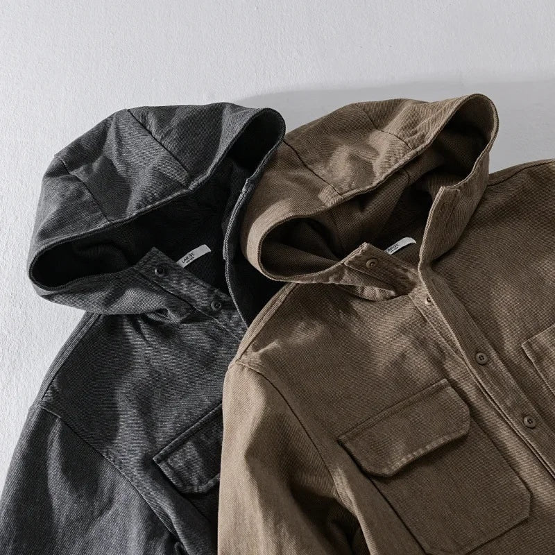 Capucha Gris | Camisa Oversize con Capucha Hombre Algodón Manga Larga
