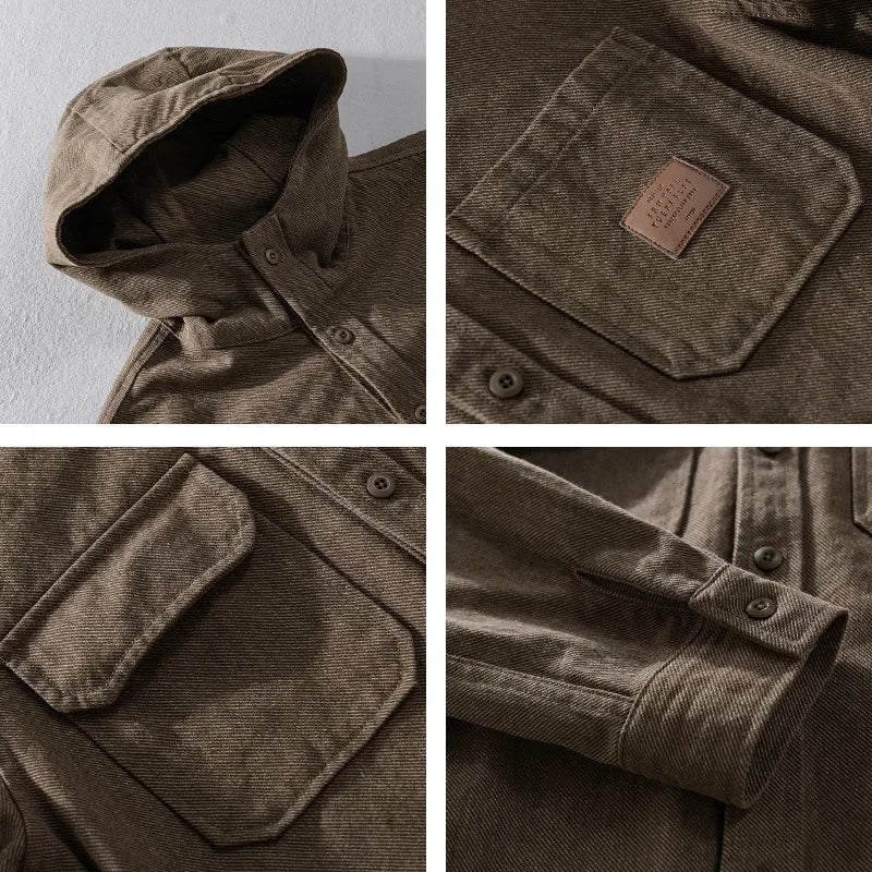 Capucha Gris | Camisa Oversize con Capucha Hombre Algodón Manga Larga