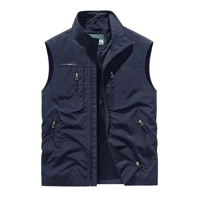 Diego | Chaleco Técnico de Nylon Hombre Cuello Alto Multibolsillo