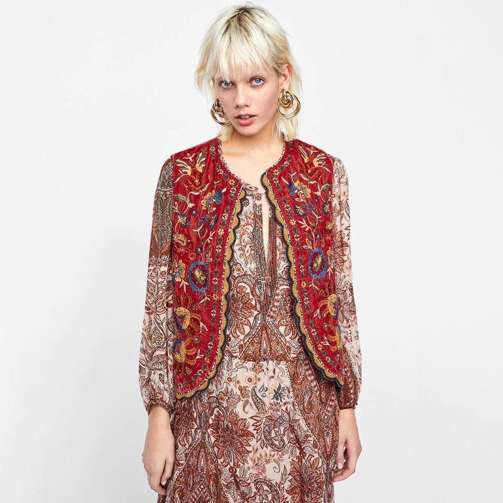 Valentina | Chaleco Largo Boho Mujer Paisley Escote V