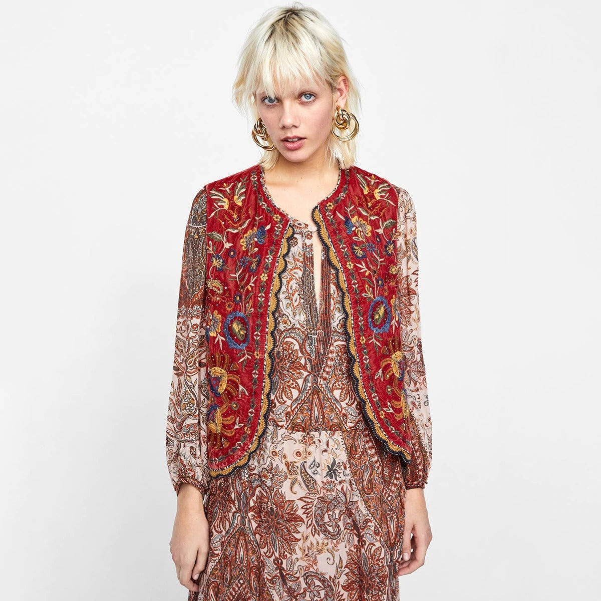 Valentina | Chaleco Largo Boho Mujer Paisley Escote V