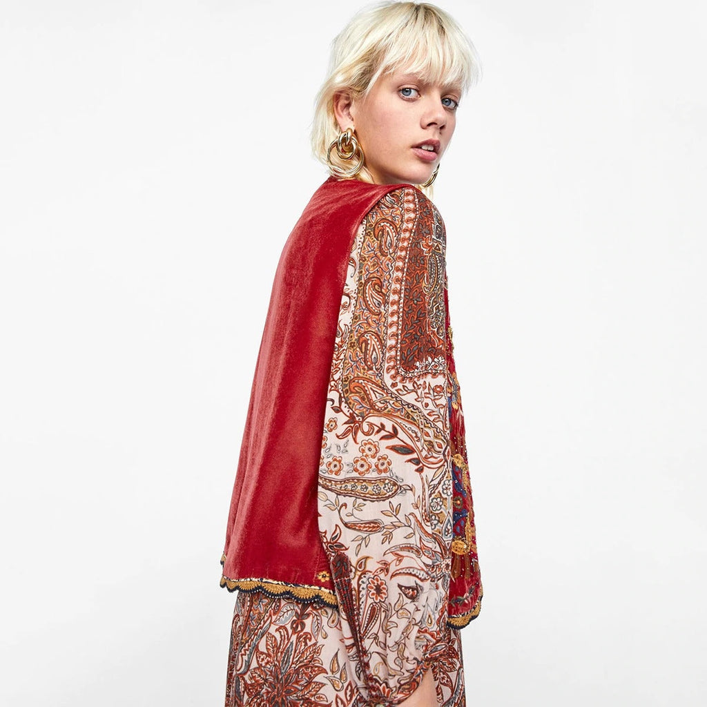 Valentina | Chaleco Largo Boho Mujer Paisley Escote V