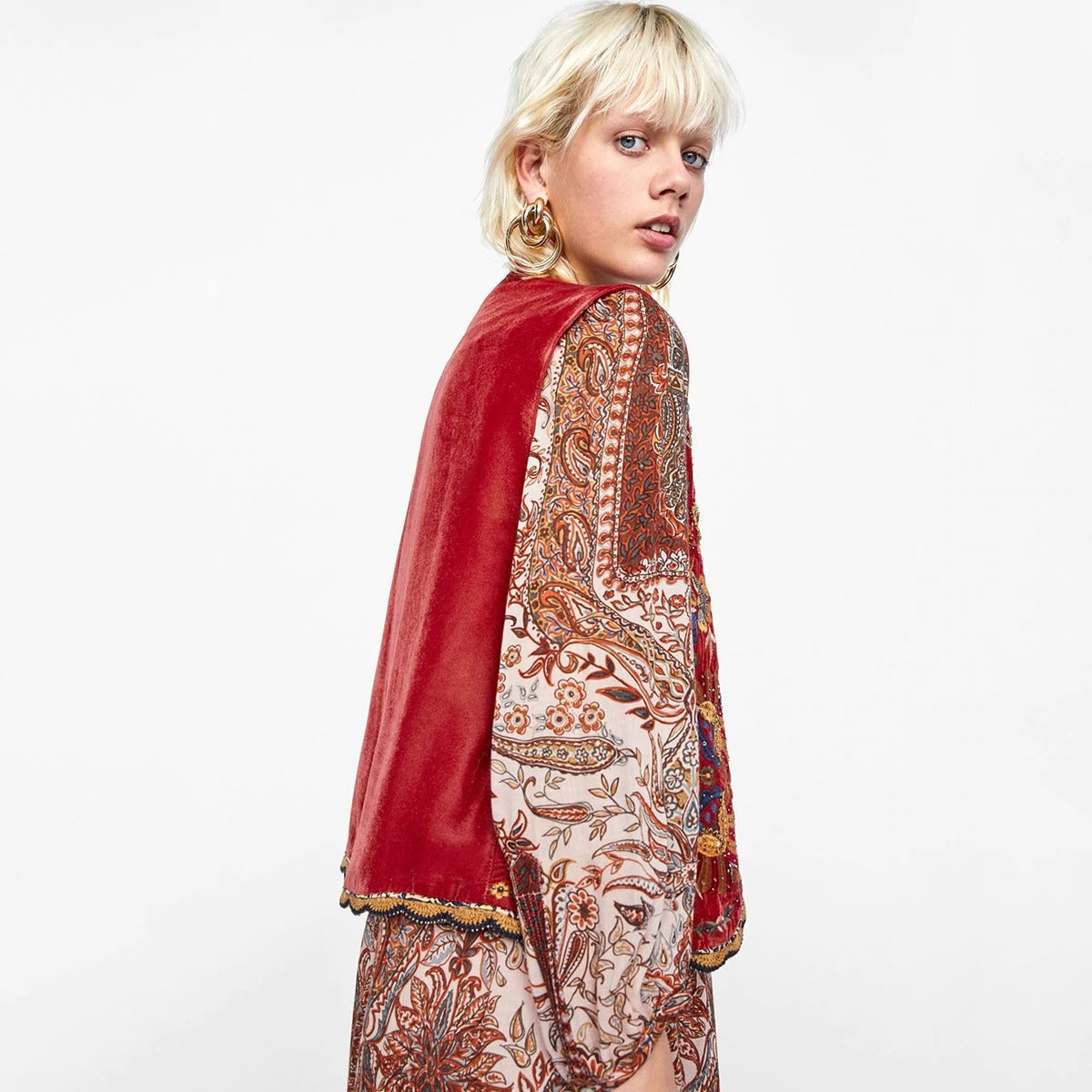 Valentina | Chaleco Largo Boho Mujer Paisley Escote V