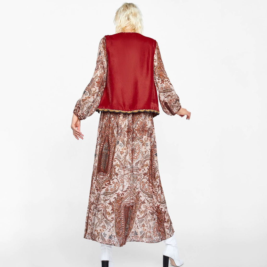 Valentina | Chaleco Largo Boho Mujer Paisley Escote V