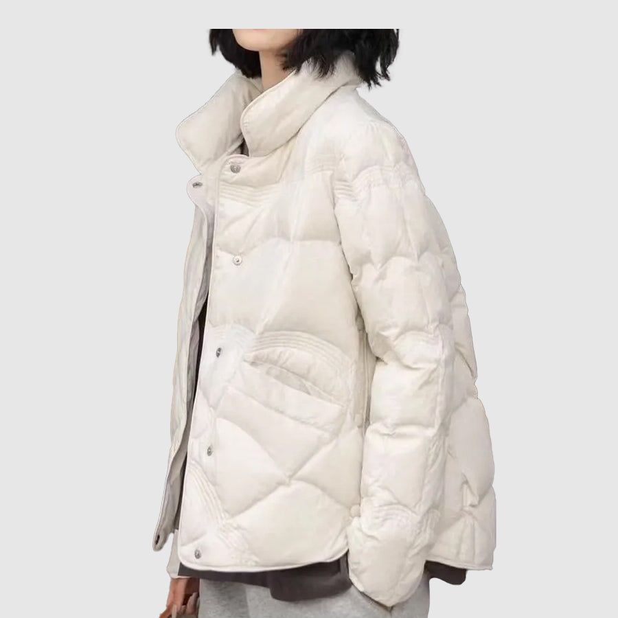 Chaqueta de Plumas Corta Cuello Alto para Mujer
