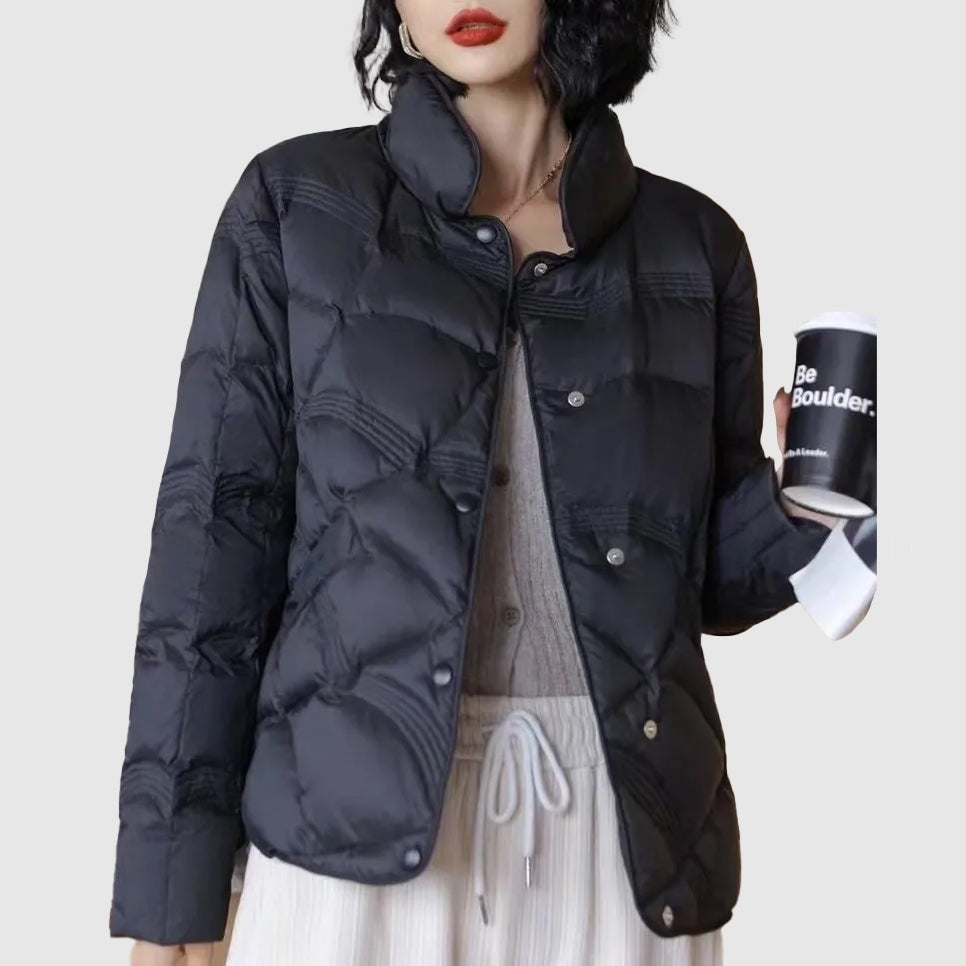 Chaqueta de Plumas Corta Cuello Alto para Mujer