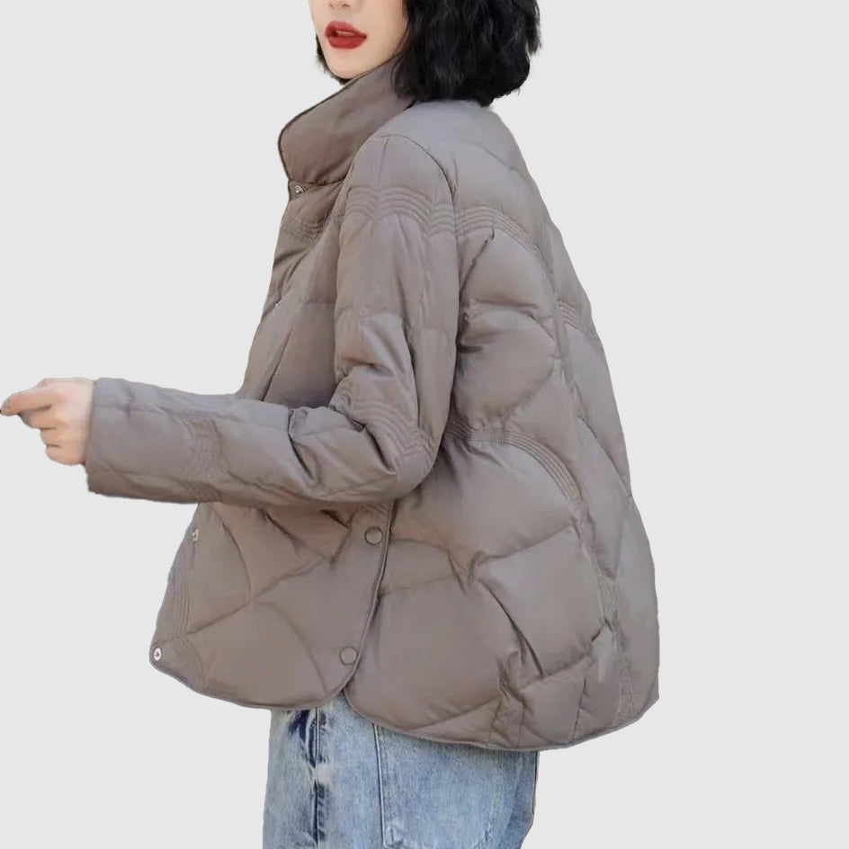 Chaqueta de Plumas Corta Cuello Alto para Mujer