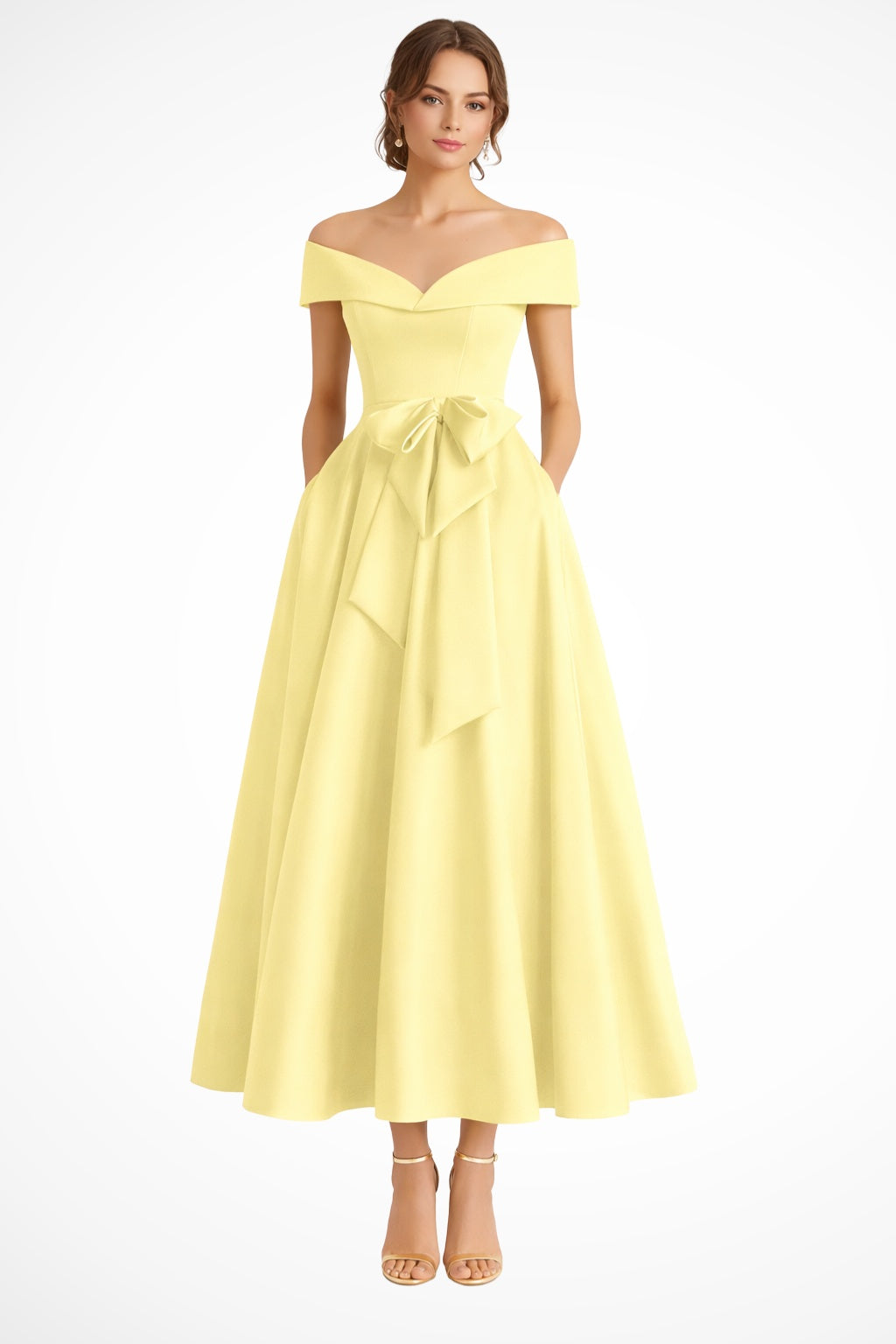 Vestido de Dama de Honor Hombros Descubiertos con Cinturón