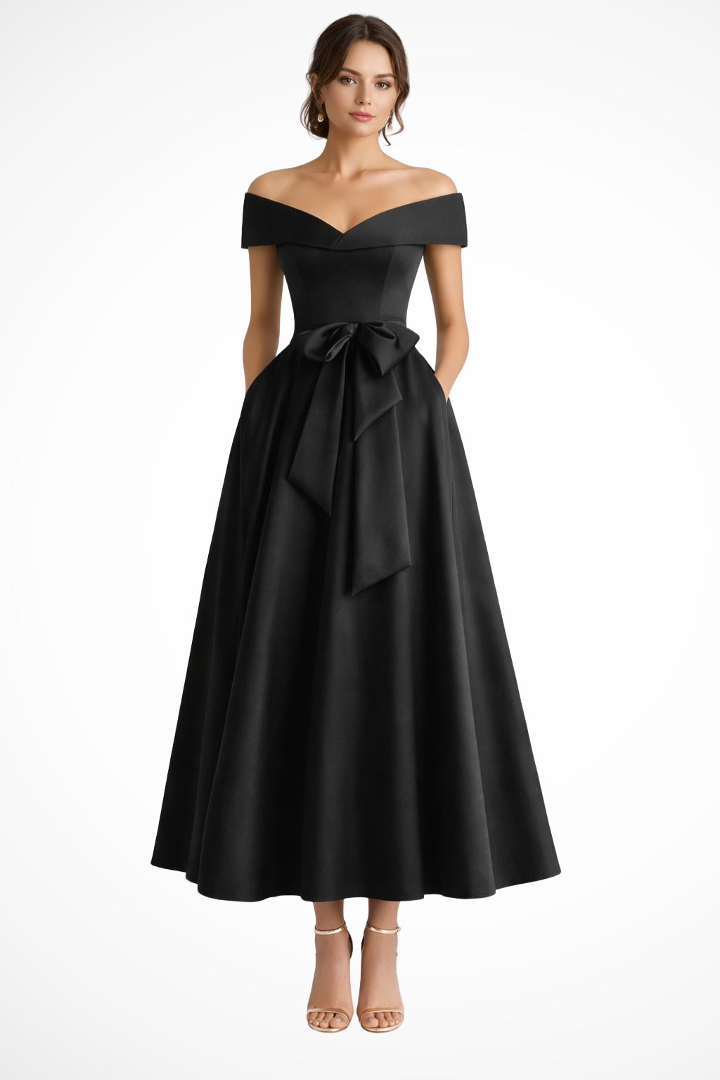 Vestido de Dama de Honor Hombros Descubiertos con Cinturón
