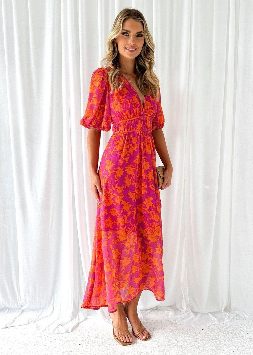 Vestido Largo de Invitada de Boda Estampado Escote V