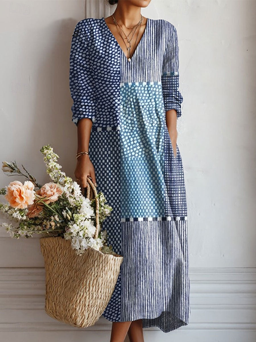Vestido Boho de Lino Estampado Midi para Mujer