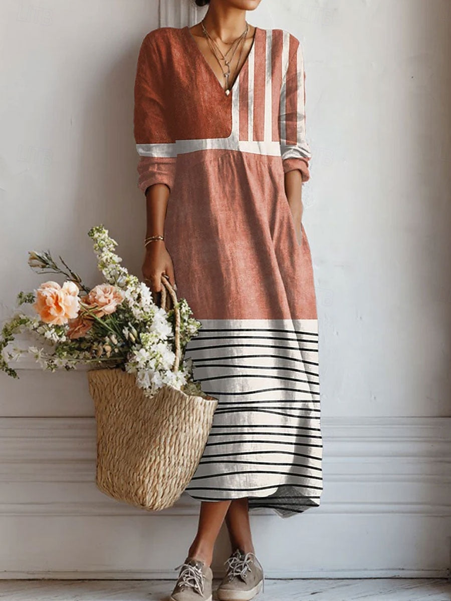 Vestido Boho de Lino Estampado Midi para Mujer